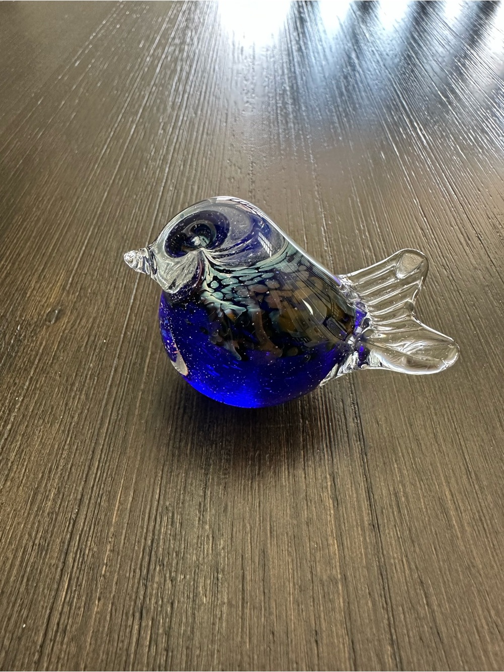 Bianco Blu Finland Hand Blown Glass Bird Figurine Signed Tarmo Maaronen Fiskars
